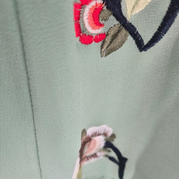 Asos Light Soft Green Floral Embroidered Lined Lace Trim High Neck Midi Dress 4 - Picture 6 of 15